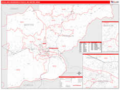 Richland-Kennewick-Pasco Metro Area Wall Map Red Line Style 2024